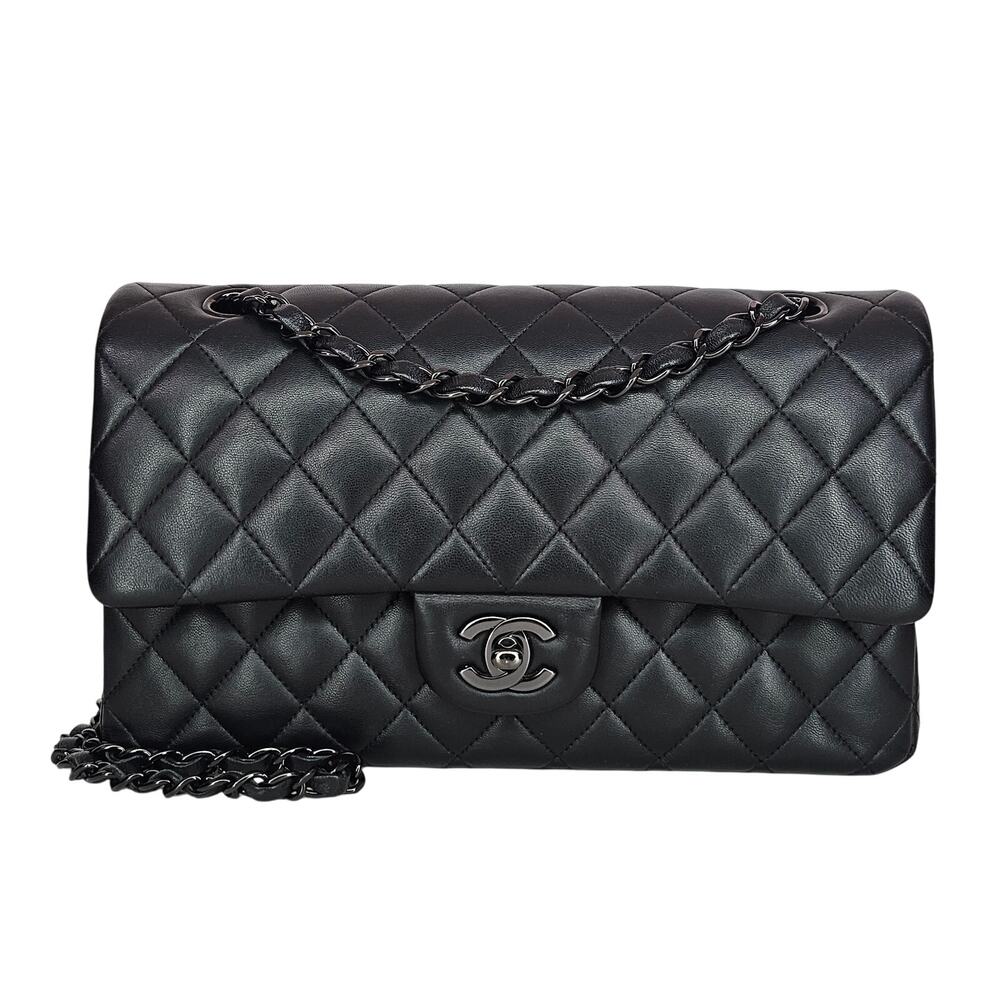 Chanel Lambskin Quilted Medium Double Flap So Black